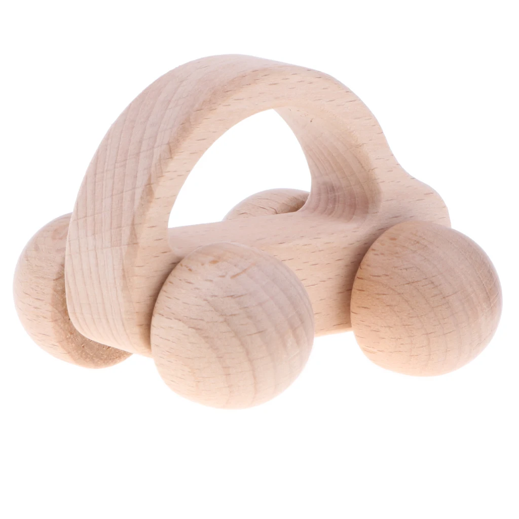 Natural Wooden Baby Rattle Early Educational Grasping & Teething Montessori Sound Music Toys Toddler - Car Rattle