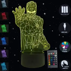 Креативные Супергерои Железный человек 3D ночные огни сенсорная настольная лампа 7 цветов меняющая Светодиодный Фонари Luminaria Мальчик Дети