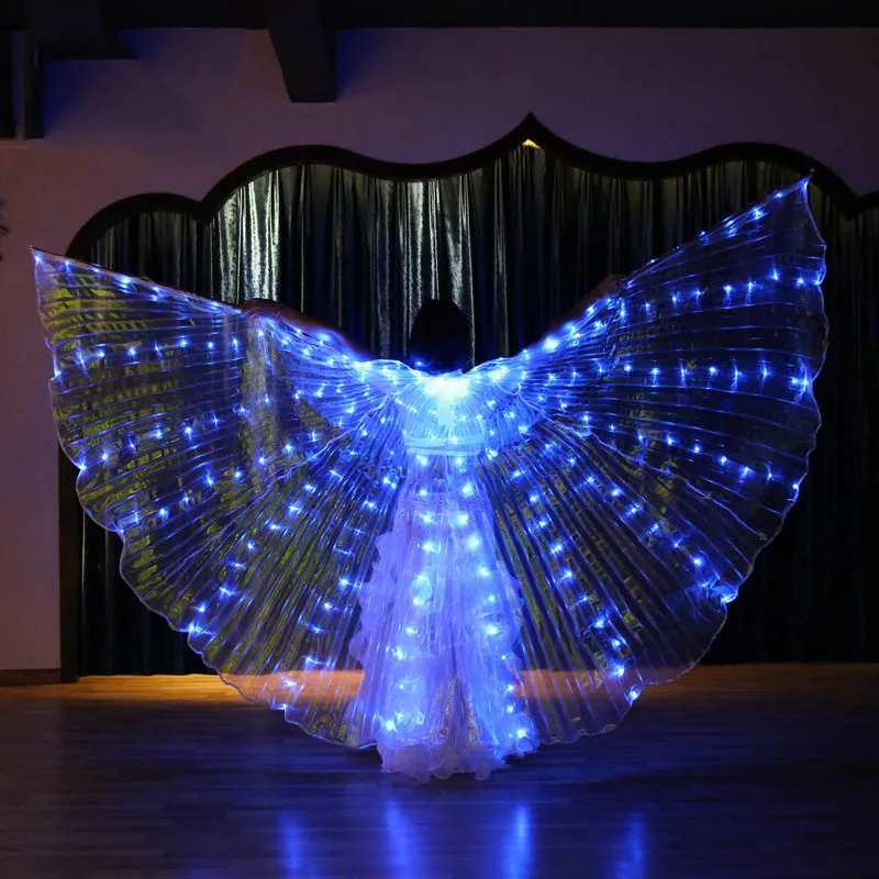 Новые мигающий Голубой Цвет Разнообразные живота Танцы светодиодный крылья бабочки Танцы r костюм Для женщин светящиеся Oriental Индийский танец живота