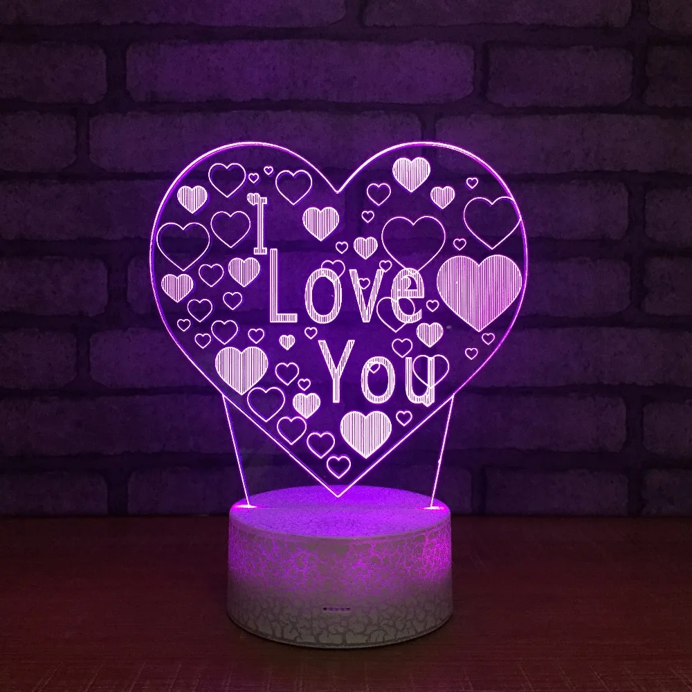 7 цветов Изменение я люблю тебя сердце 3D Иллюзия ночник светодиодный сенсорный выключатель 3D лампа мальчик best подарок