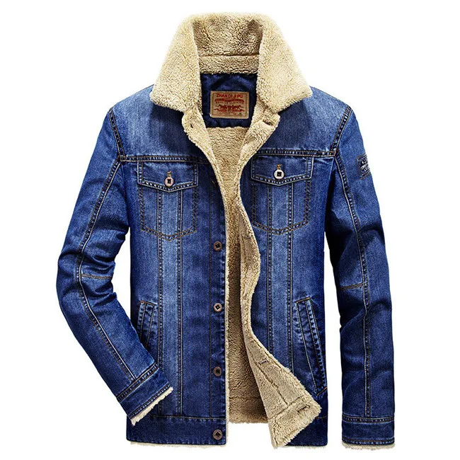 Fleece blue Модная Джинсовая куртка Мужская Зимняя шерстяная подкладка теплая Мужская s куртка брендовая джинсовая куртка пальто мужская Ковбойская одежда плюс размер M-6XL - Цвет: Fleece blue