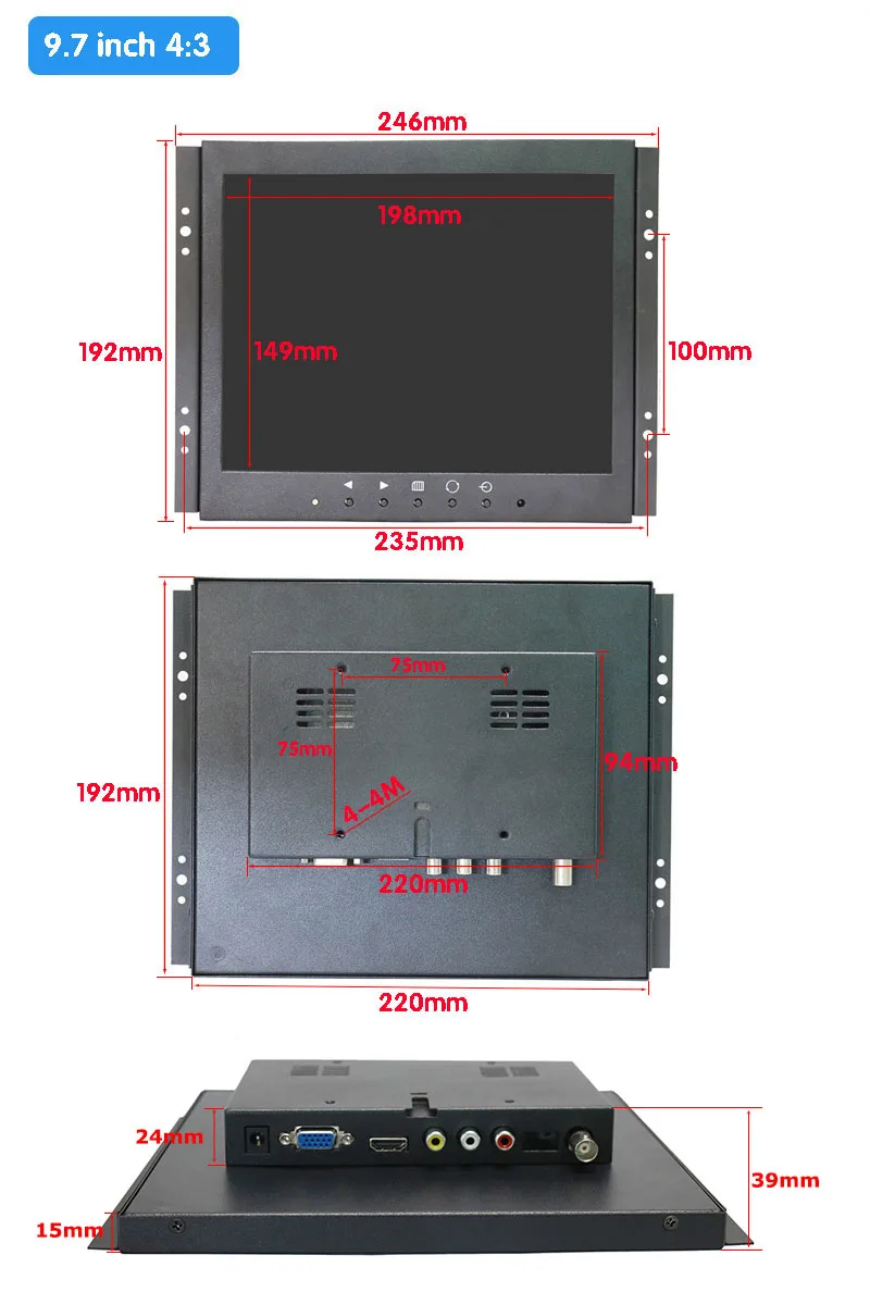9,7 дюймовый металлический корпус с открытой рамкой монитор/9,7 дюймов открытая рамка HDMI HD дисплей/9,7 дюймов 1024x768 ips полный обзор промышленный монитор