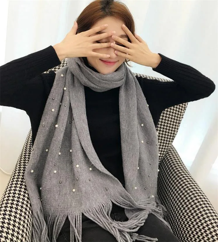Модный осенне-зимний женский шарф, уплотненный большой размер, имитация кашемира, шарф, шаль, Женский Теплый жемчужный аксессуар, зимний шарф