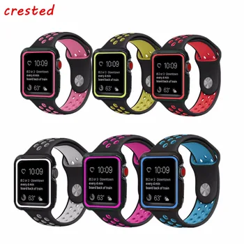 

CRESTED silicone Sport band & Case For Apple Watch 42mm 38mm strap iwatch nike 3/2/1 wristband Bracelet Protective cover belt