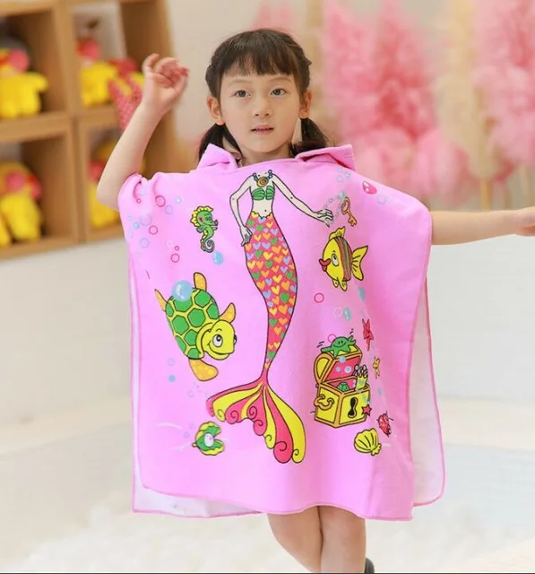 Baby Hooded Bath Towel Poncho Children Kids Bathrobe Towels Bath Robe Quick Dry Absorbent Microfiber Travel Sports Beach Towel