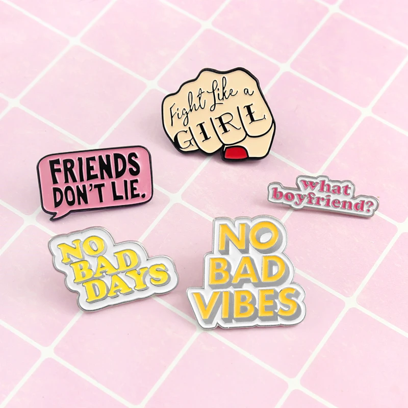 Вдохновляющая декларированная брошь в форме буквы NO BAD DAYS NO BAD VIBES Girl power эмалированные шпильки деним счастливый значок ювелирные украшения для феминисток подарки