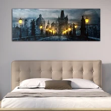 Светодиодная настенная Картина на холсте в Праге Карлов мост, акварельный пейзаж, печать на холсте, светильник, картина, произведение искусства, растянутая рамка, дешево