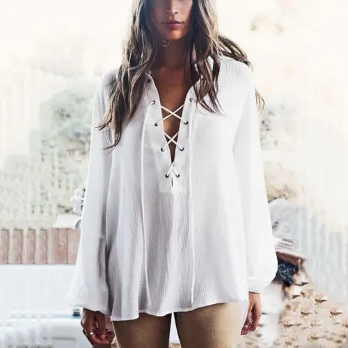 New Fashion Sexy Women s White Summer Long Sleeve Loose Casual Evening font b Cocktail b