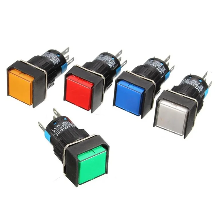 

5Pcs 16mm Square Latching Push Button Switch Self-Lock LED Lamp 5 Pins