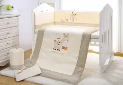 Акция! 7 шт. вышивка кроватка детские постельные принадлежности 100% хлопок бампер зимний комплект постельное белье, включают (2 бампер +