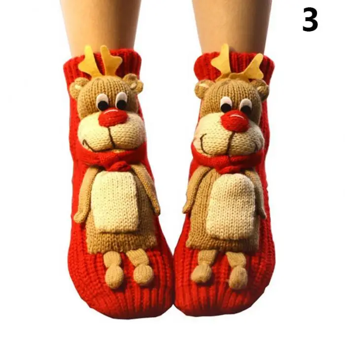 Новинка; 1 пара рождественских носков; нескользящие домашние носки-тапочки с 3D изображением животных; зимние теплые тапочки; FDM