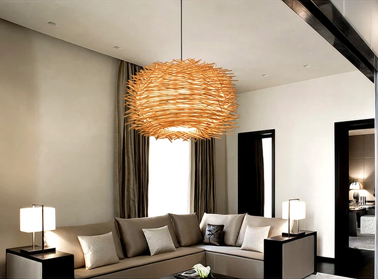 Art Deco Led Hand Made Bine Pendant Light  Wood pendant Lights 220v E27 Bird Nest Cage Pendant Lamp For Resturant Home (7)