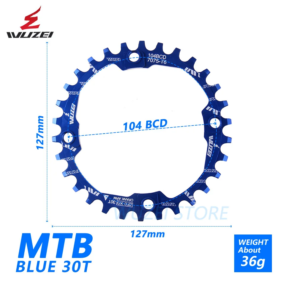 WUZEI велосипедная Звездочка 30 T 104BCD велосипедная круглая узкая широкая Сверхлегкая 7075-T6 MTB велосипедная передняя звезда круг шатунная пластина