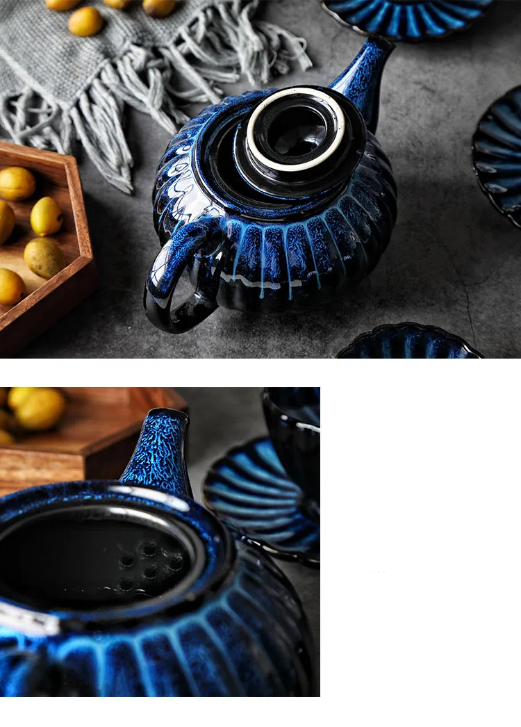 ANTOWALL, европейская горная глазурь, голубой керамический чайник, питьевая утварь, чайный набор для кофе, кунг-фу, чайная чашка и блюдце, набор, бутылка для воды