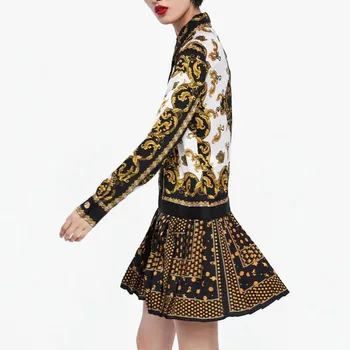 

2019 Ruffles Floral Print Vintage Long Sleeve Clothes Women Dresses Spring Pleated Shirt Dress Boho Beach Dress Vestido QH226