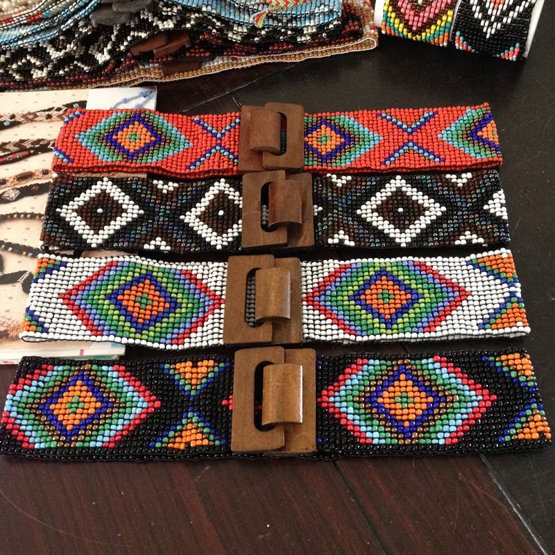 

OTS007(1), Handmade Hemp Woven Hippy Bohemian Glass Seed Beaded Friendship Belt Waistband Waist Chain For Women