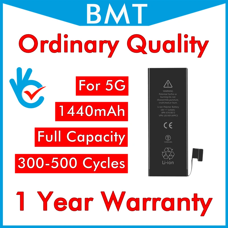 BMT Оригинал 10 шт./лот обычное качество 1440mAh 3 7 V батарея для iPhone 5 5G 0 замена нулевого