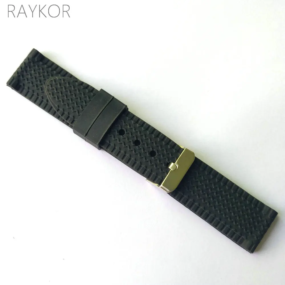 

26mm Silicone Rubber Watch Band Tire Track Soft Silicon Strap Casual Sports Diver Watches Black