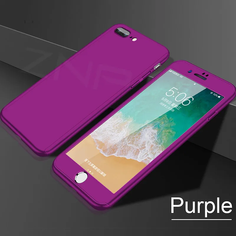 ZNP 360 градусов полный чехол для телефона s для iPhone 6 6s 7 8 Plus 5 5S SE X противоударный чехол для iPhone 8 Plus 6 6s чехол со стеклом - Цвет: Purple