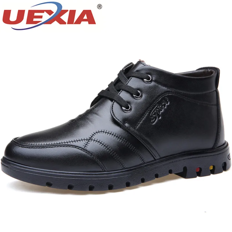 

UEXIA Winter Soft Moccasins Men Boots Loafers High Quality Leather Shoes Men Flats Gommino with fur warm outdoor snow Driving