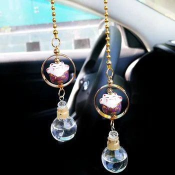 

Smiling Lucky Cartoon Cat Perfume Refill Storage Hanging Pendant Ornament Car Rearview Mirror Decoration Interior Accessories