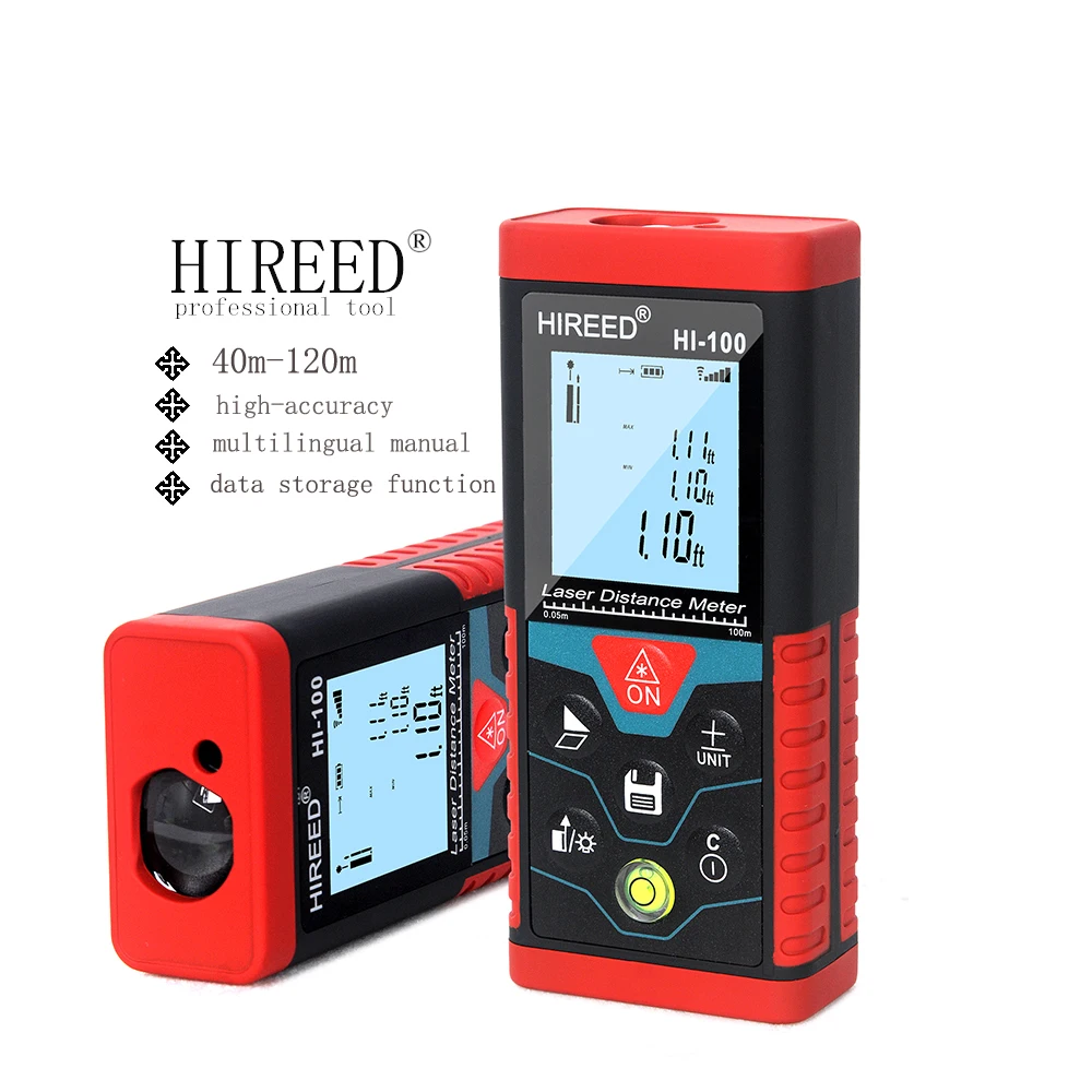 

HIREED 40M 100M 120m Handheld Rangefinder Laser Distance Meter Digital Laser Range Finder Laser Tape Measure Tester 360 LEVEL