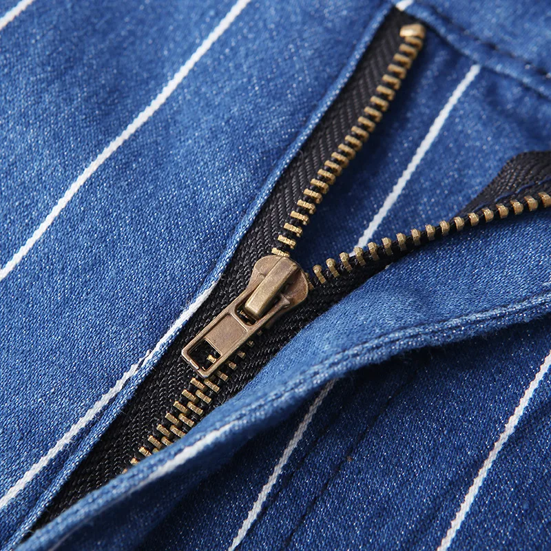 Синие полосатые джинсовые штаны 2019 Модные женские летние уличные высокая посадка на пуговице карман длиной до щиколотки повседневные