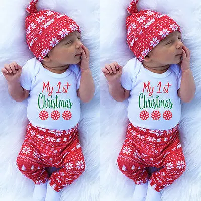 Baby Christmas Outfit Set: Print Tops, Romper, Pants, Leggings, and Hat image 4