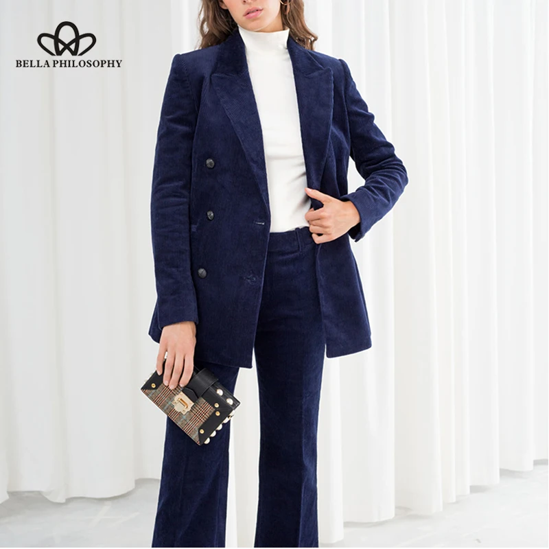 Wonder 2018 new fashion autumn winter corduroy blazer thick Retro Double Breasted Blazer office Coats Suits Women Outerwear