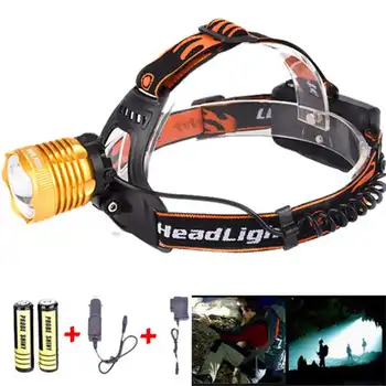 

5000LM XM-L T6 LED Head Light Torch Zoomable 2 X 18650 Battery +Charger powerful led flashlight rechargeable #4S7