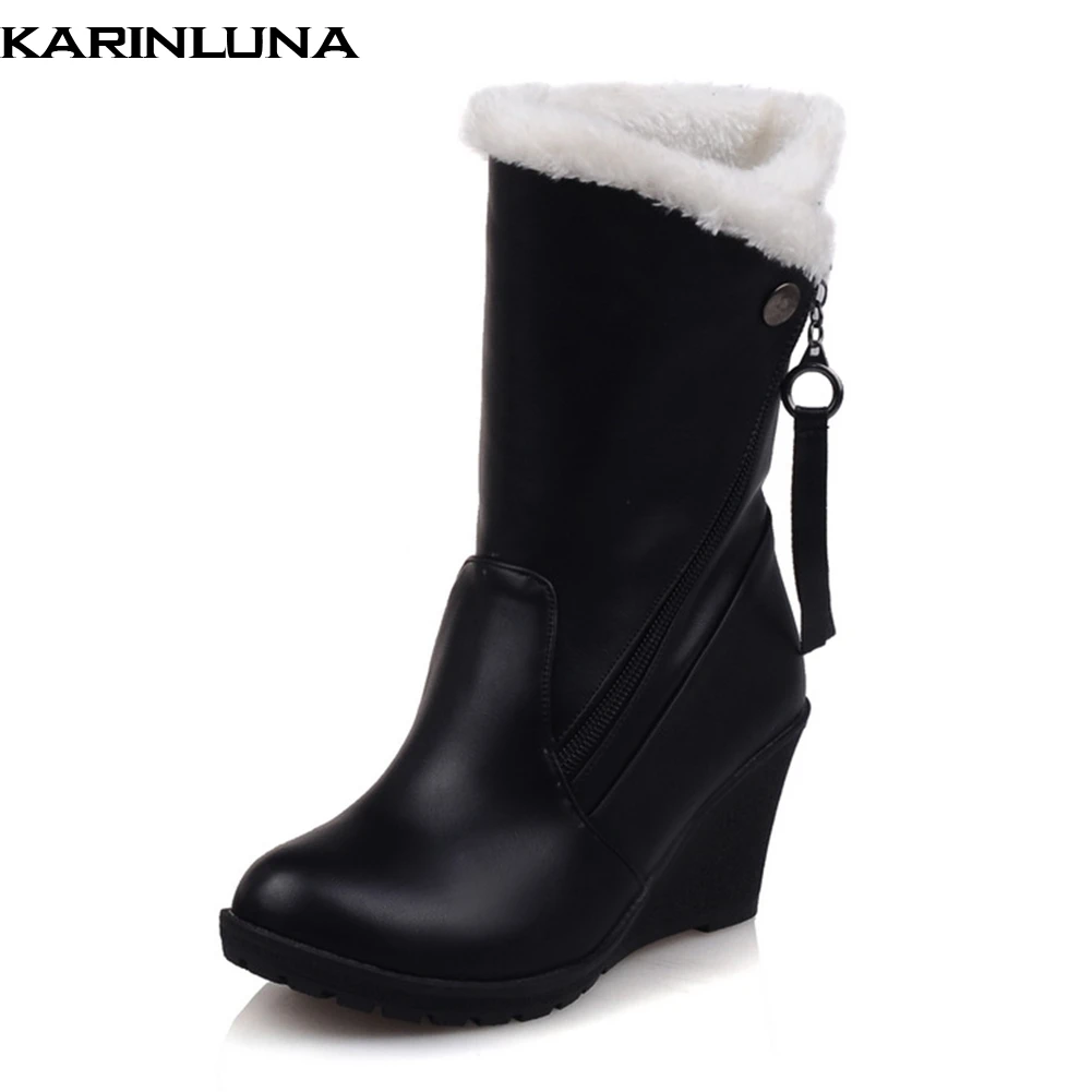

Karinluna hot sale best quality large size 30-52 women snow Boots Shoes Winter plush russia high heel snow Boots shoes woman