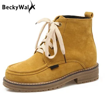 

Autumn Winter Ankle Boots Women Lace Up Suede Leather Martin Shoes Woman Platform Casual Women Shoes Big Size 34-43 WSH2144