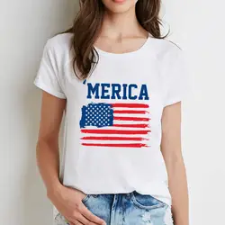 Женский топ с принтом американский флаг футболка с коротким рукавом Повседневная женская одежда футболка Топы с коротким рукавом