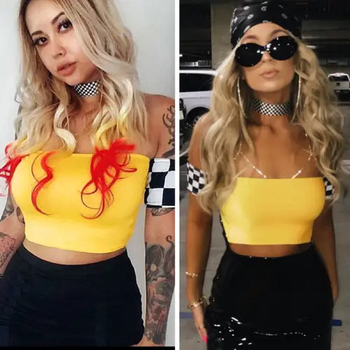 Womens plaid Frill Bandage Crop Tops Off Shoulder Ribbed Long Sleeve Jumper Top boob tube top crop top for women