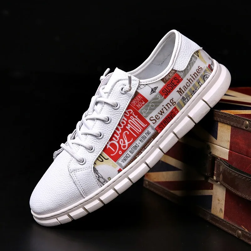

Spring Autumn Men Casual Original Shoes Beige White Boy Leather Shoes Popular Men Young Flat Sneakers Comfortable Walking Shoes