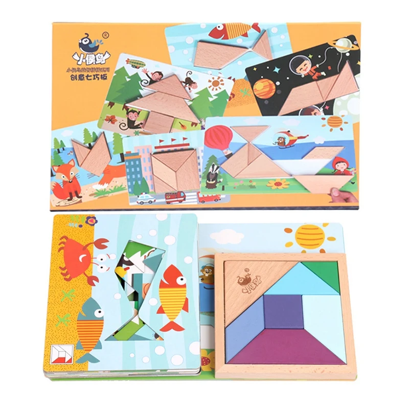 Детская деревянная головоломка, игра для раннего образования, игрушка, головоломка, интеллектуальный вариант, модуль, головоломка, игрушка, креативный Танграм B - Цвет: Multicolor