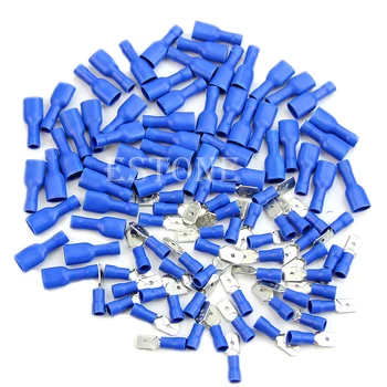 

100x Blue Insulated Spade Electrical Crimp Wire Cable Connector Terminal Kit