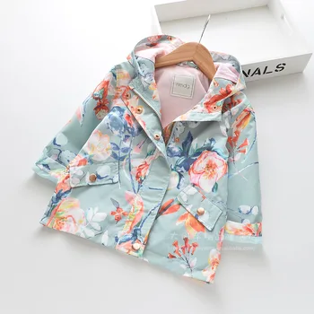 

girl flowers coats 2019 fall kids Trench coat fashion high-grade children girls print hooded coats kids autumn clothing