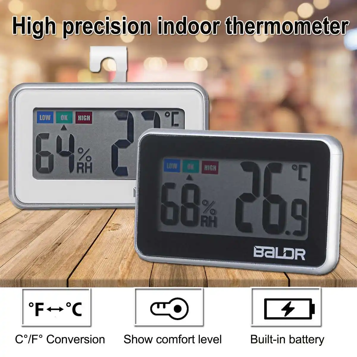 NEW Baldr Digital Temperature Humidity Meter Electronic Thermometer Hygrometer Monitor Weather Station Indoor Outdoor Bathroom