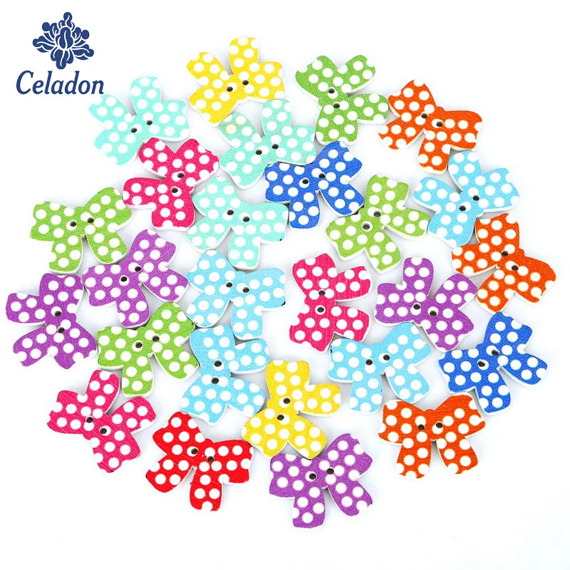 

50pcs 30x23mm Wholesale Natural Wooden Buttons Colorful Mixed Cute Bow Scrapbook Sewing Accessories DIY Craft 2 Holes
