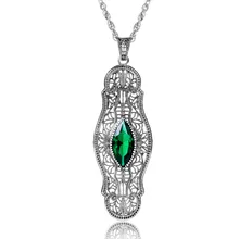 925 Sterling Silver Necklaces Pendants Handmade Green CZ Crystal Charms Pendant Rhinestone Pendant Jewelry Box Muslim