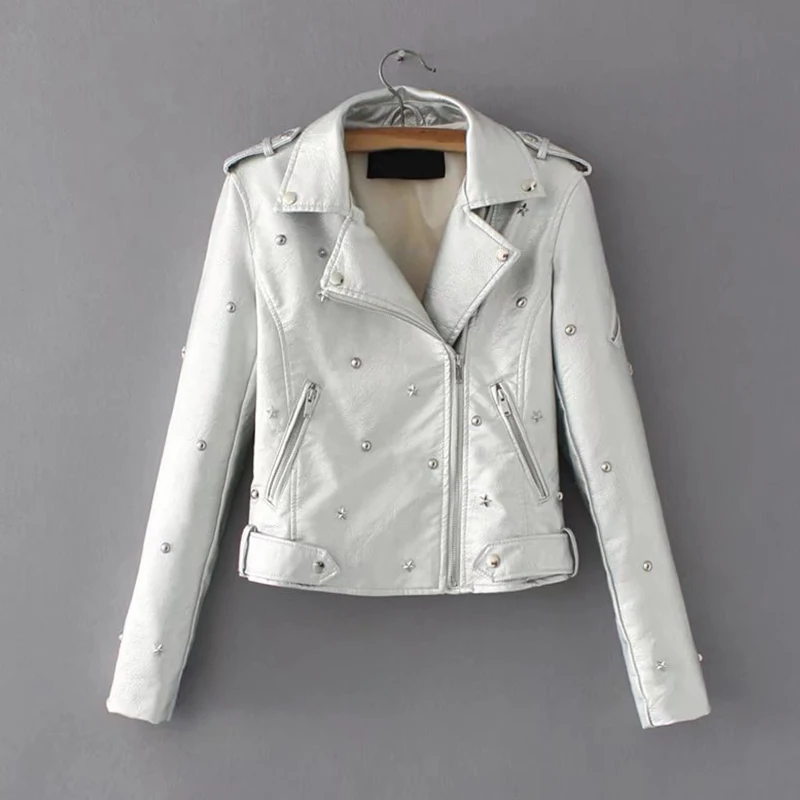 À Veste Zipper Coupe Biker En Noir Femmes Longues Femelle vent Étoiles Hiver Courte Manches Moto Ceinture Automne blanc Pu Multy rose rouge Rivet Faux Manteau Cuir jaune Punk xUZ0n0qwzt