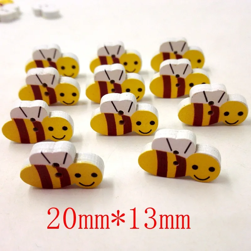 

50 pcs Cute Cartoon Wood Button Painted Bee Two-hole Wood Button Sewing Decorative Material Button