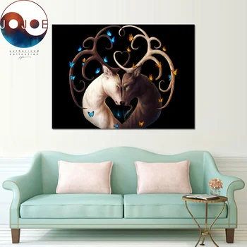 

Circle of Life Black by JoJoesArt HD print 1 piece canvas art Black and White Deers Wall Pictures For Living Room CU-3086D