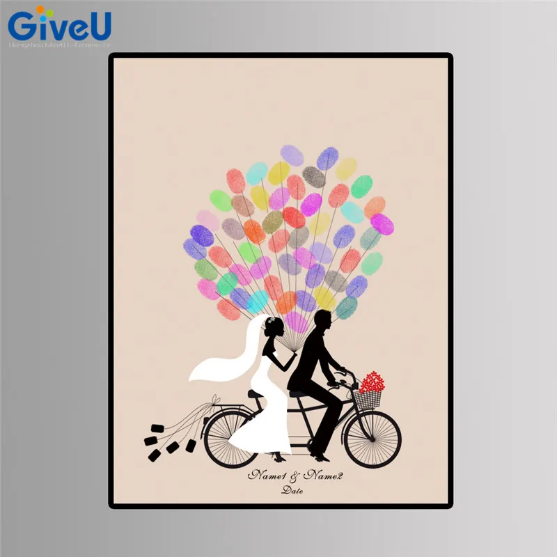 GiveU DIY Free Custom Bride and Bridegroom Bicycle Fingerprint Guest ...