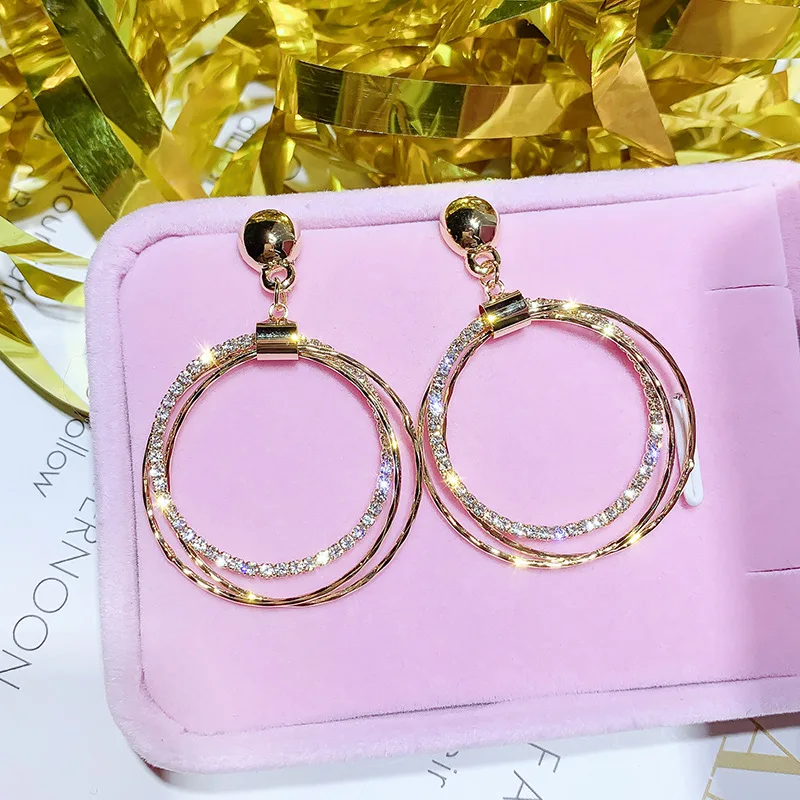 

2019 new design brand creative multi-layer circle zircon earrings generous minimalist earrings gifts for women.