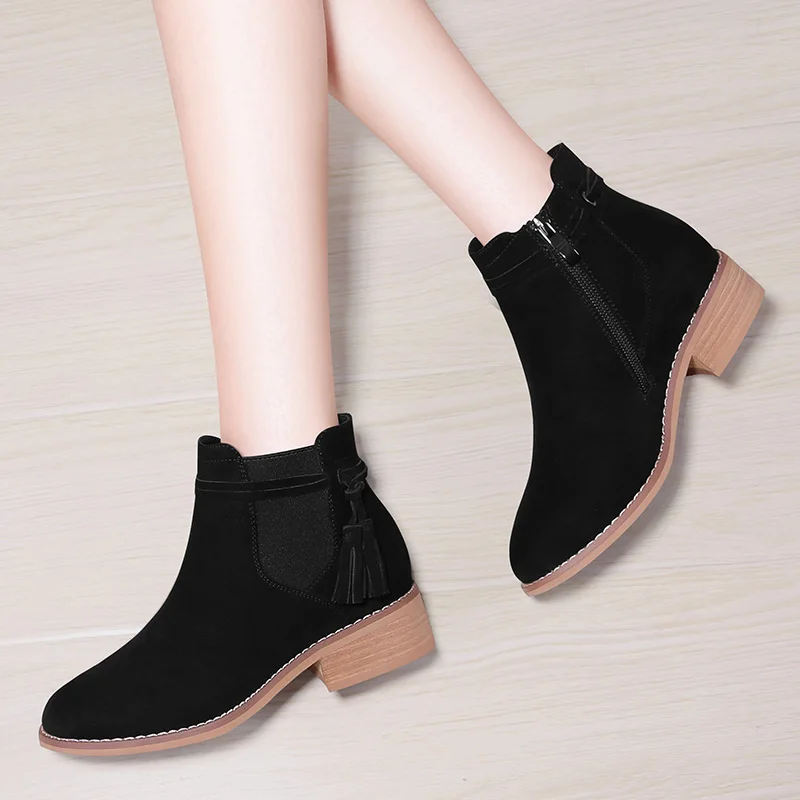 

MYCORON 2018 Fashion Brand Women Winter Black Snow Boots Handmade Thickened Zipper Shoes Middle Tube Boots Dames Schoenen