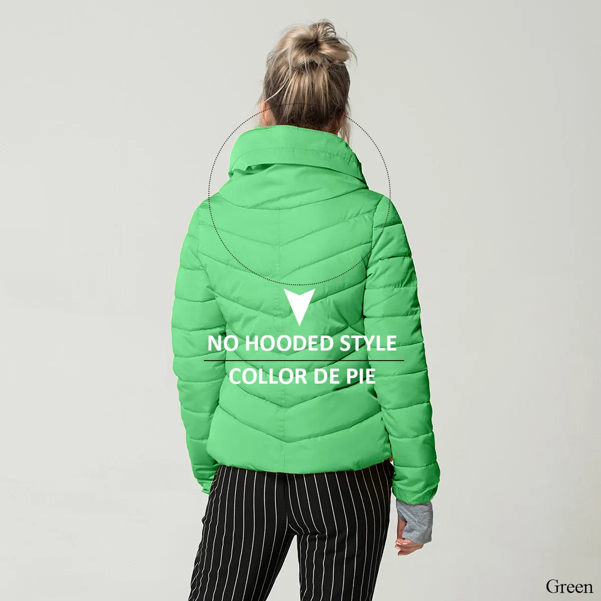 Short Autumn Winter Jacket Women Parkas Hooded Coats Female Wadded Jacket Women Parka Padded Jacket With Gloves chaqueta mujer - Цвет: Green--No Hooded