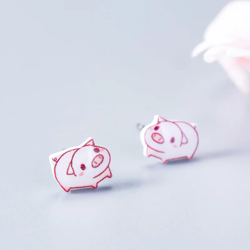 pink cartoon pig animal earrings S925 silver jewelry fashion stud earrings for women girl gift silver earrings high quality