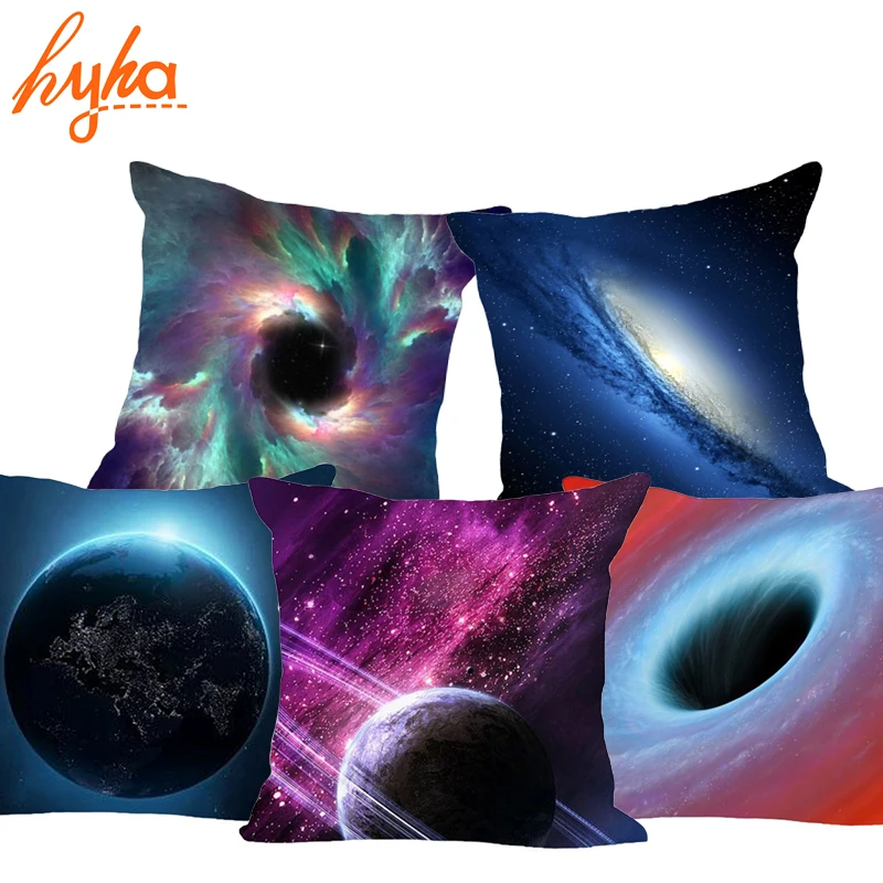 

Hyha Mysterious Universe Cushion Cover Cotton Linen Star Black Hole Galaxy Home Deocrative Pillows Cover for Sofa Cojines